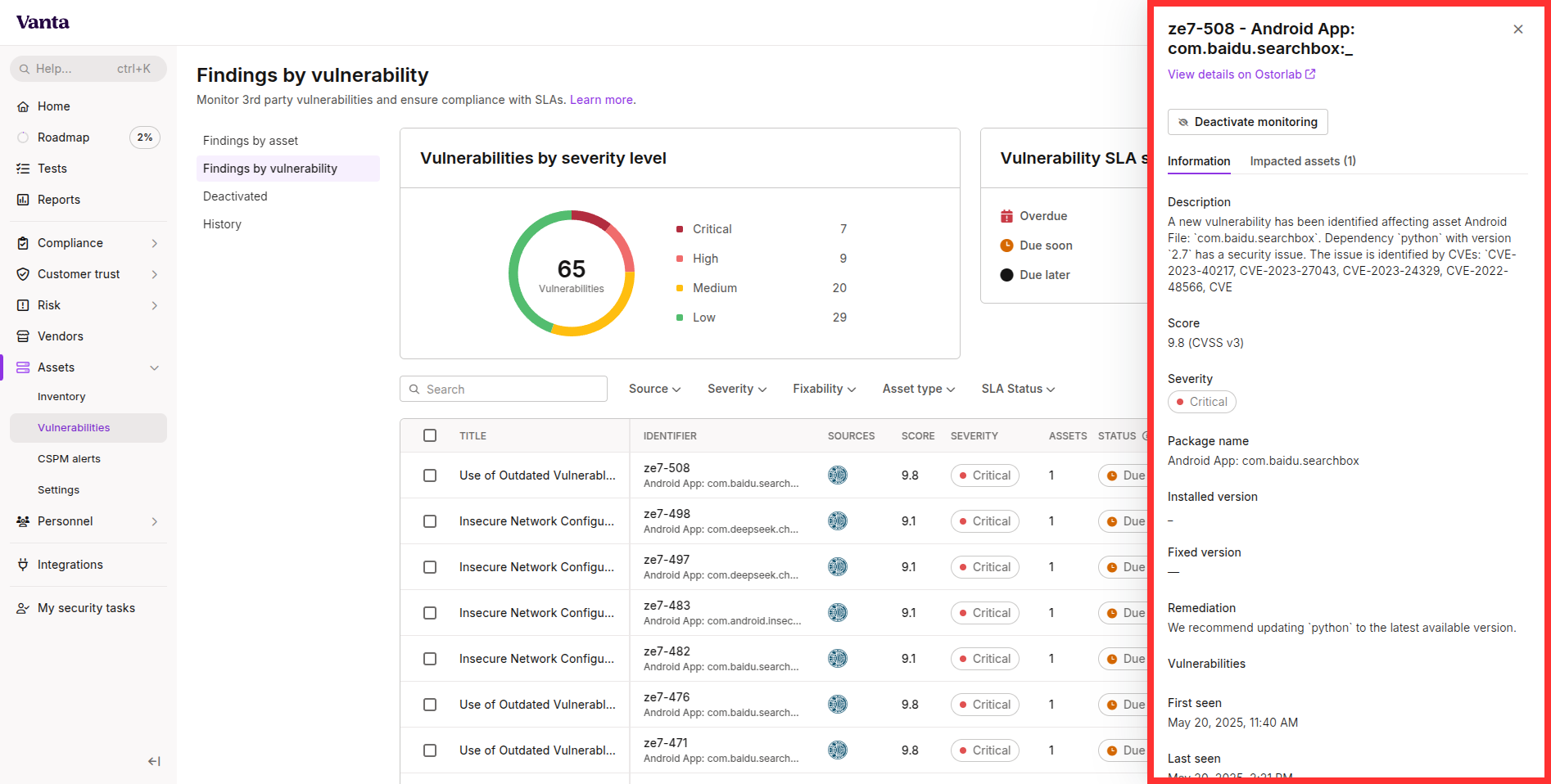 Ostorlab findings in Vanta