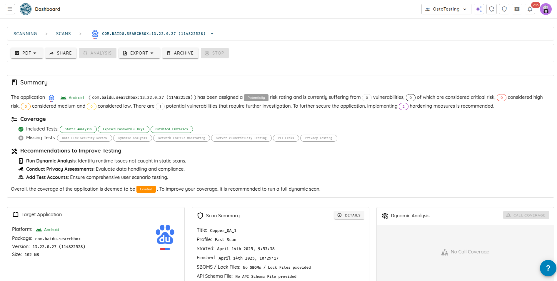 Ostorlab scan page