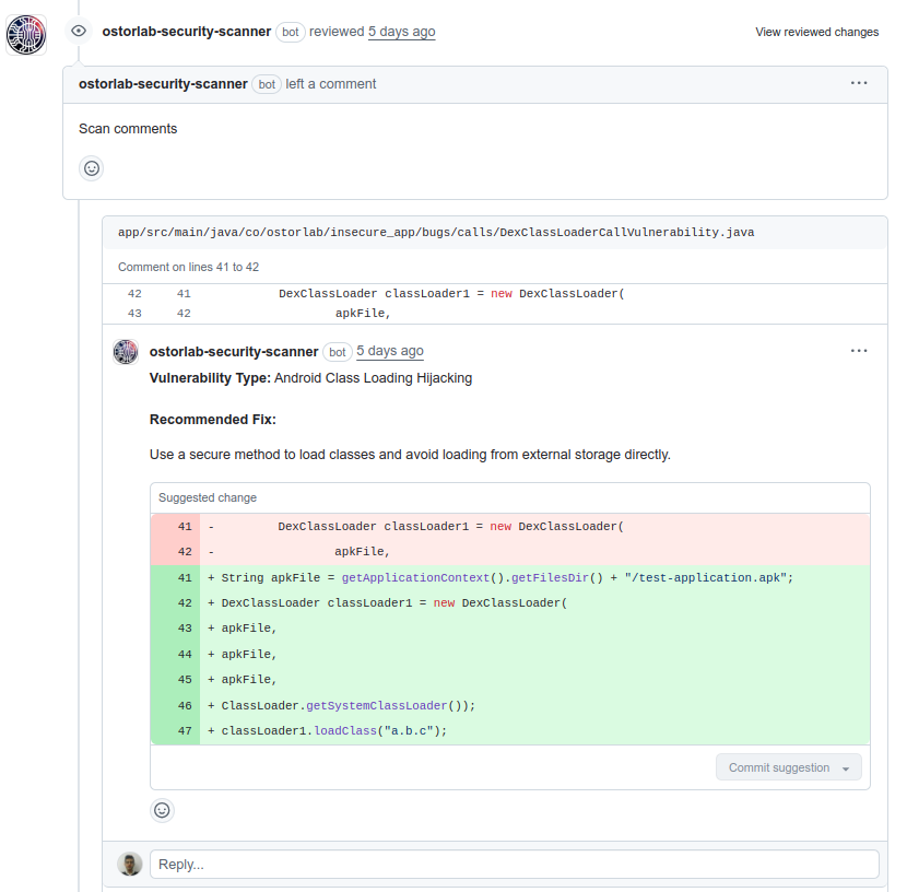 Comment example on PR