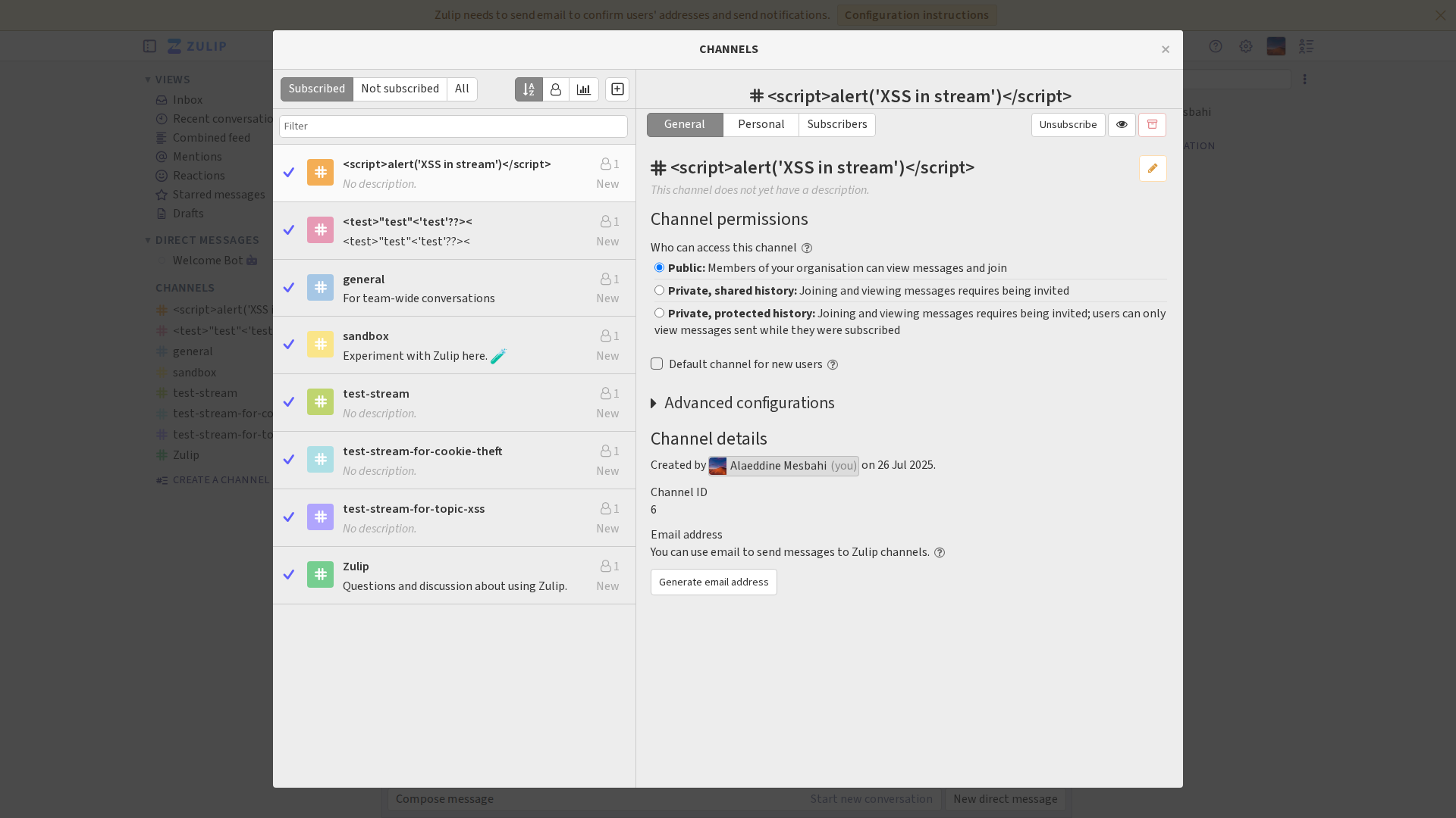 Stored XSS Channel