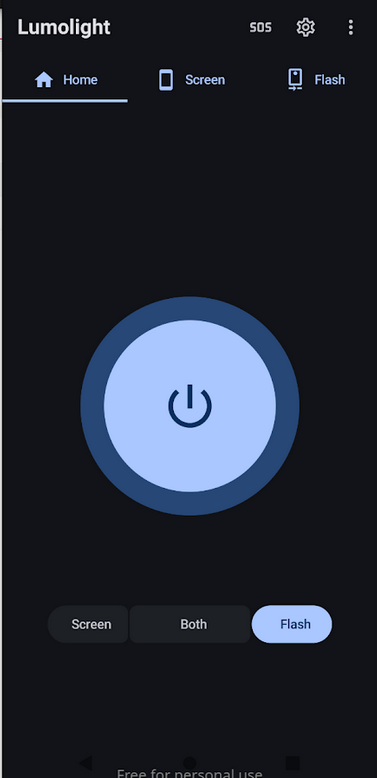 The LumoLight UI as the victim sees it &mdash; a functional flashlight application that conceals the malware running in the same process.