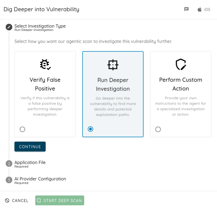 Ostorlab's dig deeper menu