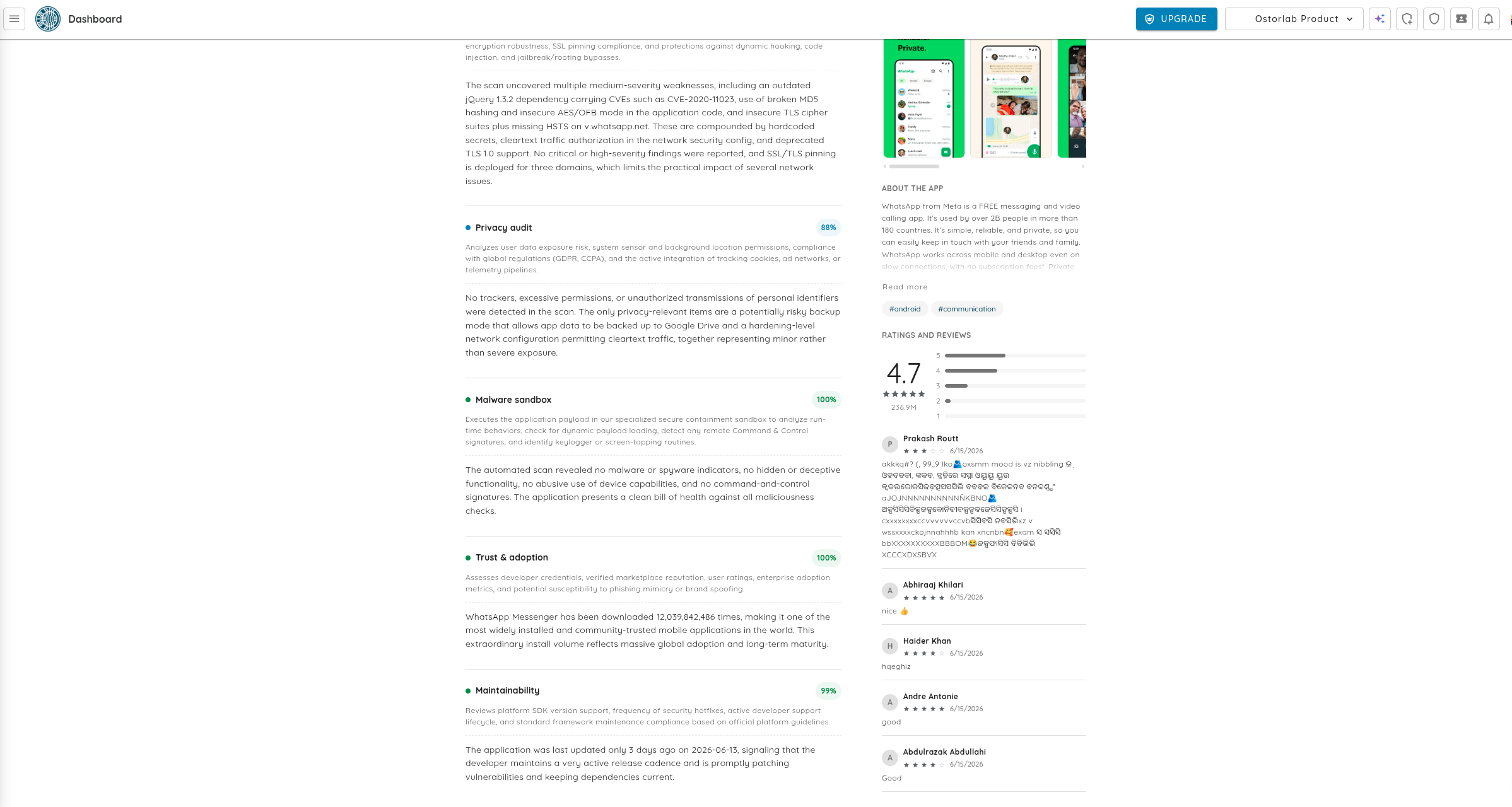 App Vetting results