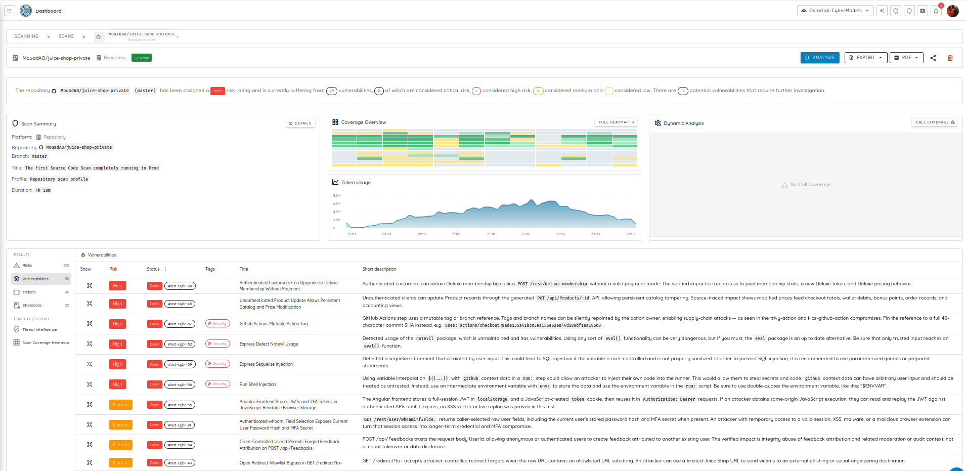 Review the source code scan results. Ostorlab Source Code Scan Results