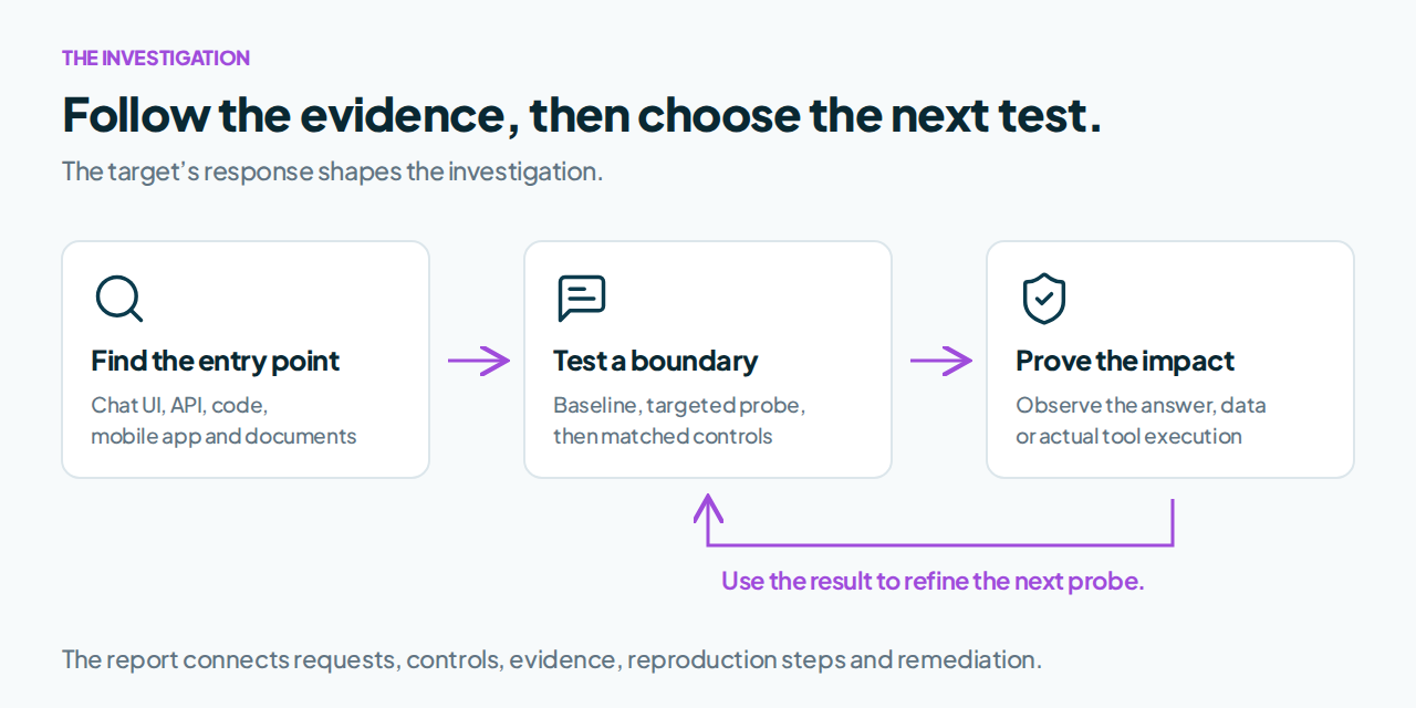 Agentic Deep Scan workflow from available assets to assistant discovery, controlled testing and evidence review