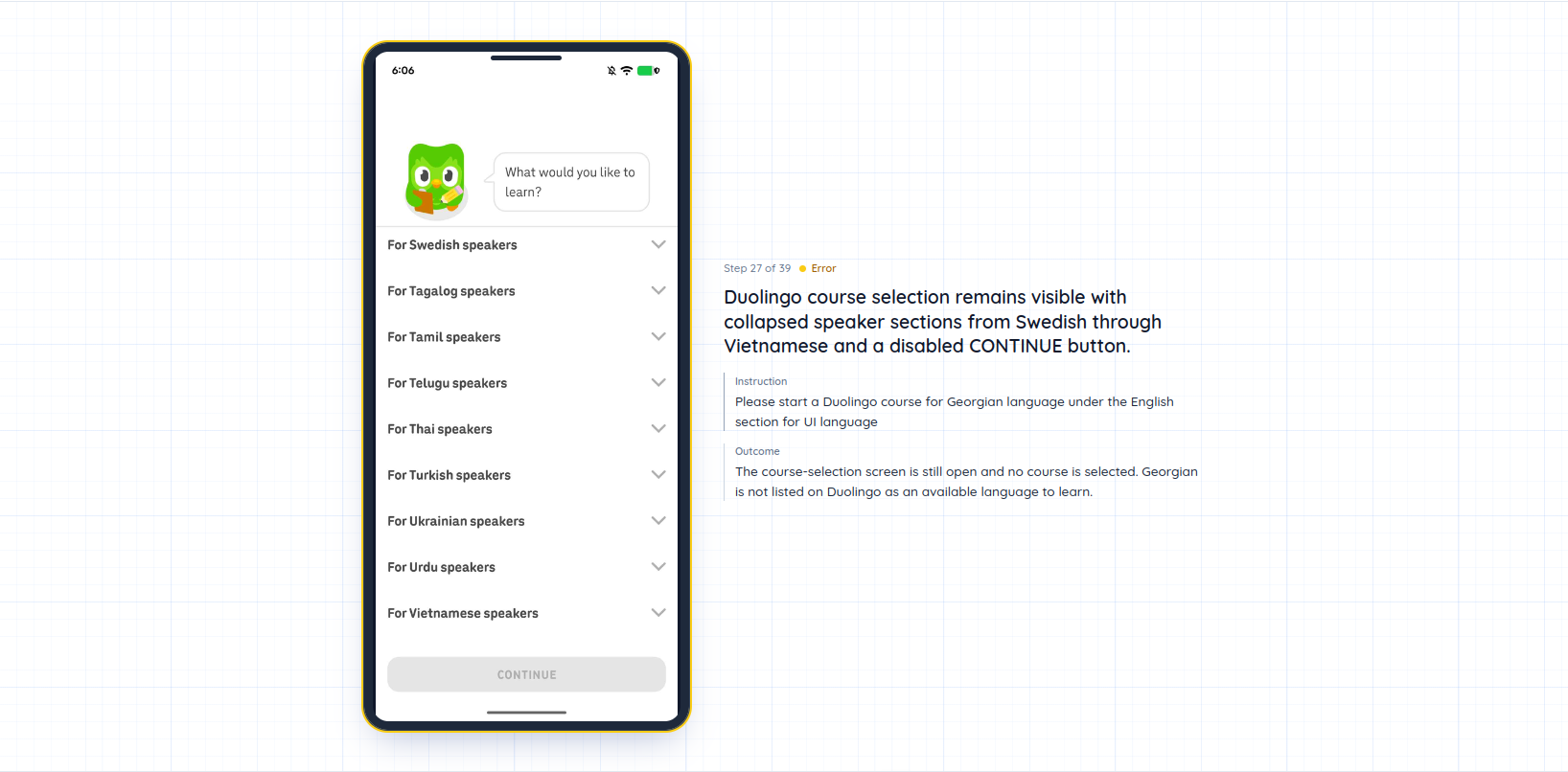 错误:格鲁吉亚语课程不可用 Precheck 错误判定:Duolingo 的课程选择中没有格鲁吉亚语
