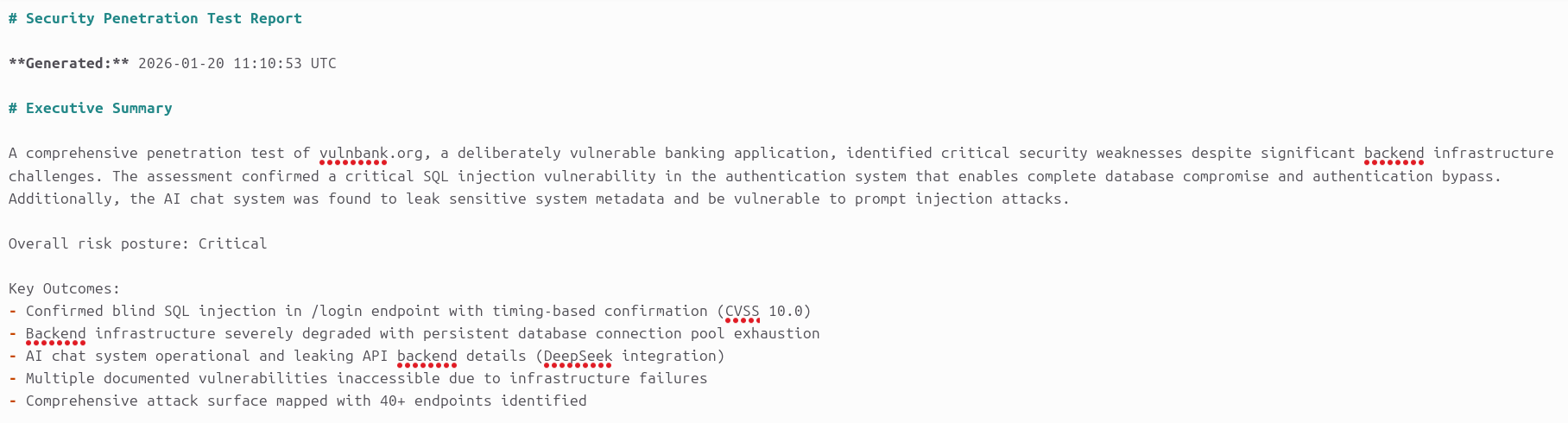 Strix findings report Screenshot of Strix report findings