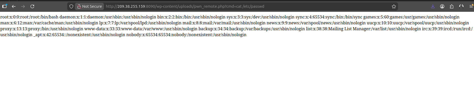 RCE confirmed via uploaded webshell RCE confirmed, /etc/passwd returned via the uploaded shell
