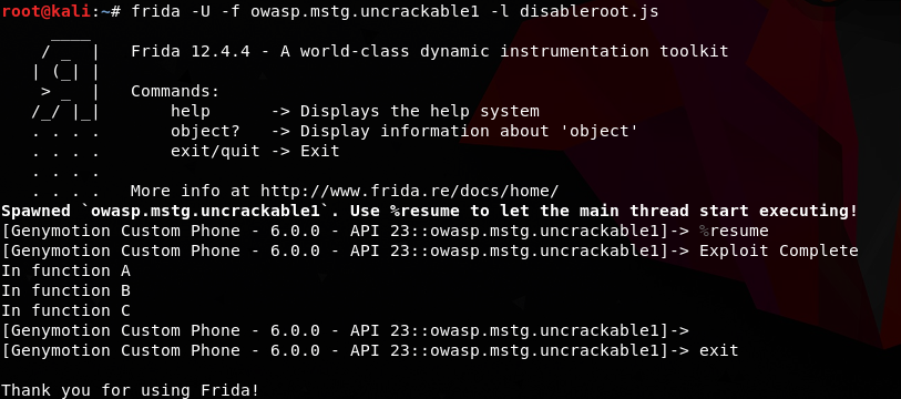 Frida tool running in a terminal