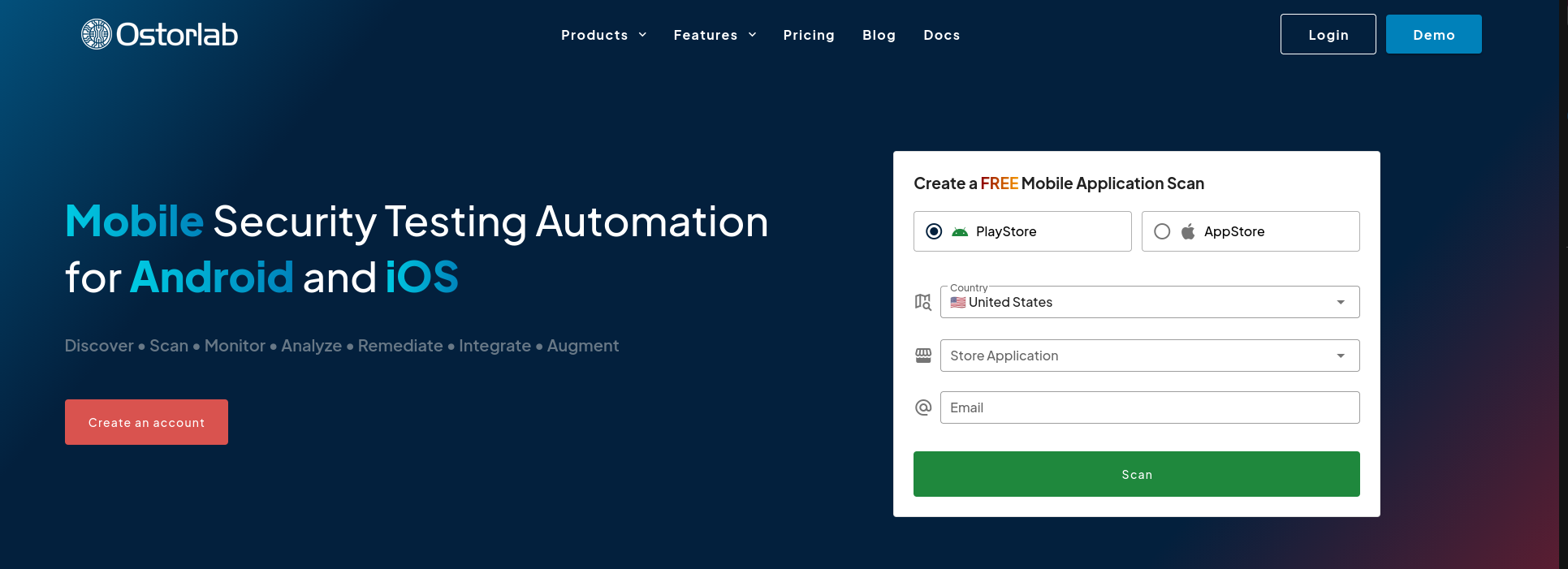 Hero section of Ostorlab's Website