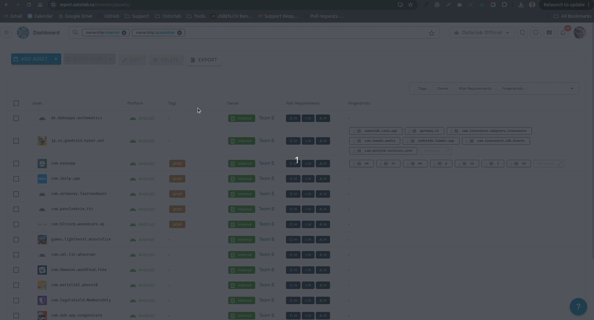 Asset filtering based on status