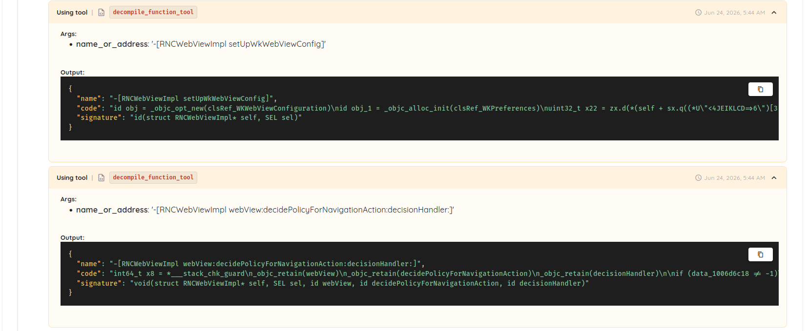 Automated function decompilation