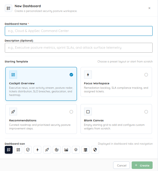 Customizable Dashboard modal